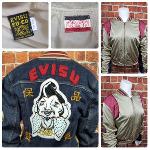 Evisu Womens Large Embroidered Bomber Jacket Denim